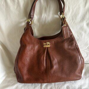 Coach Madison Maggie Pebbled Leather Hobo Bag Brown/Saddle